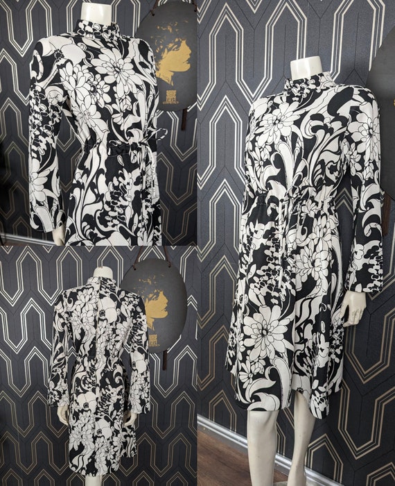 Original 1960's Black & White Monochrome St Michael's Midi Dress - Great Condition - Only 95 Pounds!