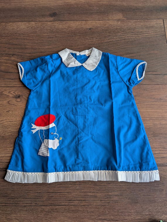Deadstock 1960's Baby Blue & White French Motif Girls Cotton Dress