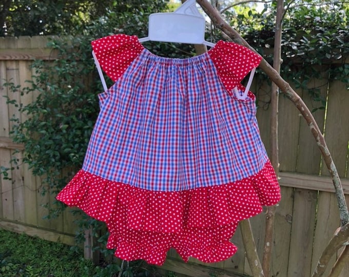 baby girl/'s angel sleeve flutter Top and Bloomer Set Red and Blue made and ready to ship size 6 month