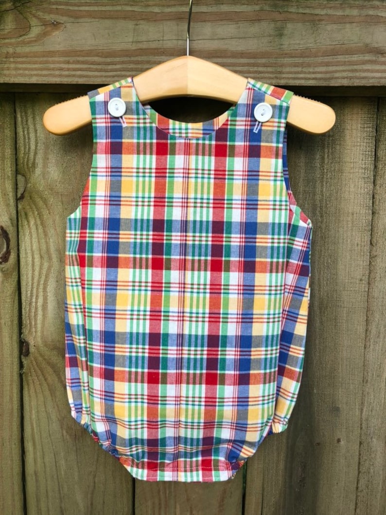 Baby Boy/'s Bubble Romper Bright Plaid ready to ship size 18 month