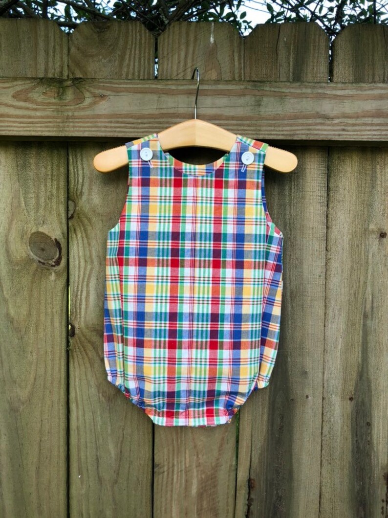 Baby Boy/'s Bubble Romper Bright Plaid ready to ship size 18 month