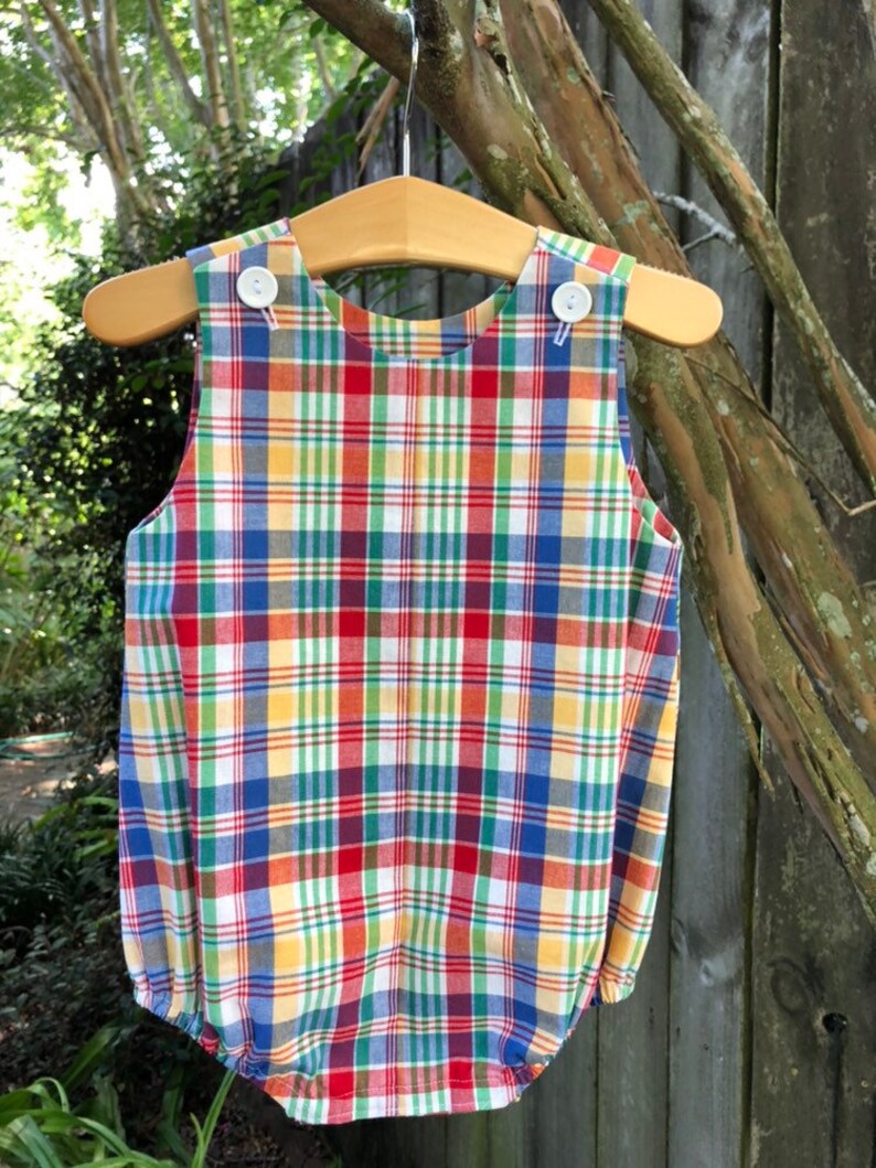 Baby Boy/'s Bubble Romper Bright Plaid ready to ship size 18 month