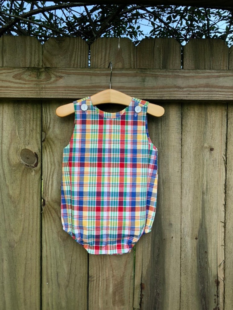 Baby Boy/'s Bubble Romper Bright Plaid ready to ship size 18 month