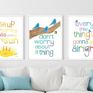 Three Little Birds Wall Art Set di 3 poster da 16" x 20" Non preoccuparti, ogni piccola cosa andrà bene, ispirato a Marley. Senza cornice.