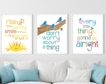 Three little Birds Wall Art Set of 3 16" x 20" Posters Don't Worry, Every Little Thing is Gonna be Alright, Marley inspired. Unframed.