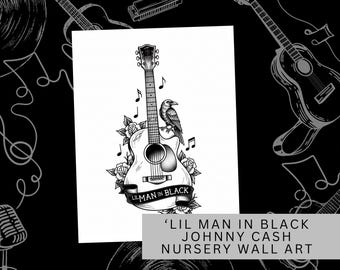 Johnny Cash Rock and Roll Nursery Art, Lil Man in Black Poster