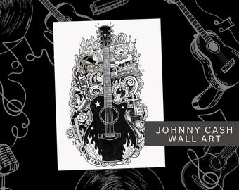 Johnny Cash Guitar Rose Poster, Man in Black