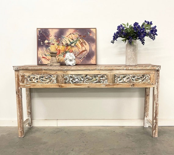 Carved Console Table Made From Reclaimed Teak Carved Console Table Made From Reclaimed Teak