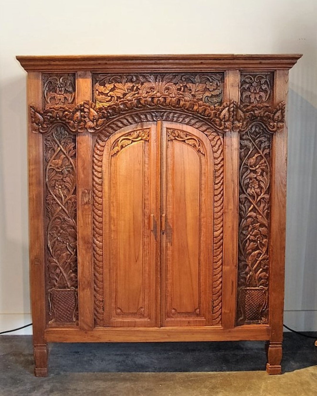 Reclaimed Teak Antique Style Carved Java Cabinet - Etsy
