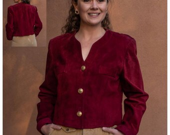 1980s "Danier" Burgundy Suede Cropped Blazer Jacket