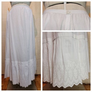 Antique Victorian / Edwardian Petticoat w/ Wide Eyelet & Floral Motif Flounce Volup