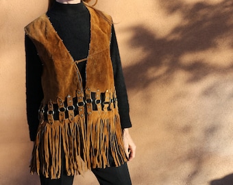 Retro Vintage  suede leather Vest made by Pan-Asia Golden light brown size Medium Hipster boho hippie vest festival clothing