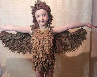 Antique 1920s Child's Handmade Owl Costume in Brown and Olive