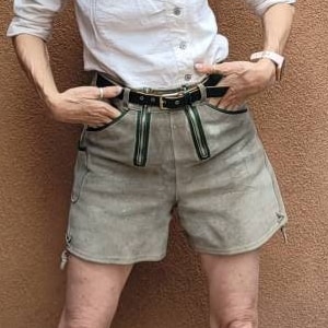 1970s Vintage Suede Lederhosen Shorts with Green Leather Trim