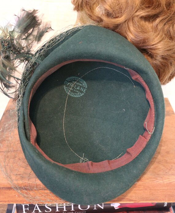 1940s Vintage Blue-Green Wool Felt Flat Cap Hat w… - image 6