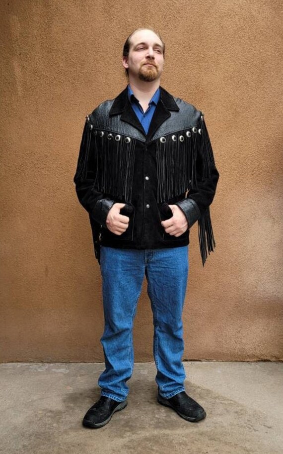 1980s Vintage Schott NYC Western Fringe Black Lea… - image 2