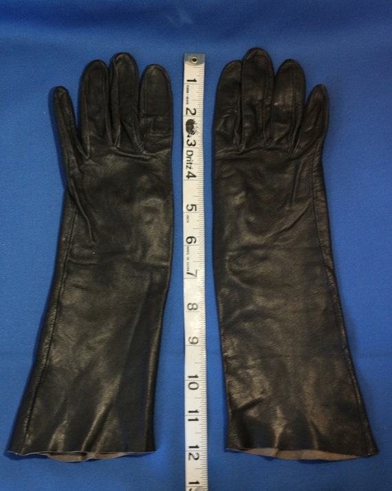 1950s Vintage Black Leather Long Gloves - image 5