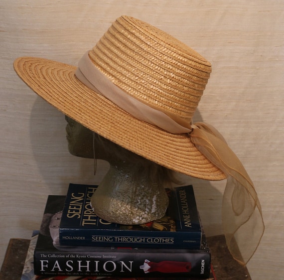1950s Vintage Square Top Structured Straw Sun Hat