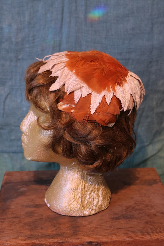 1950s Vintage Burnt Orange Dyed Feathers and Cream