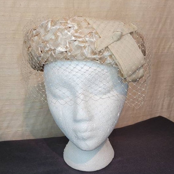 1950s Raffia Pillbox Hat Turban Style Hat - image 4