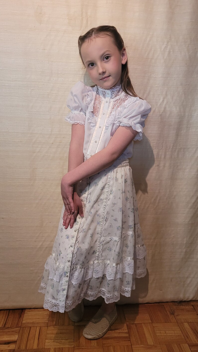 1970s Vintage Gunne Sax Jeune Fille Blue Gingham Two Piece Skirt and