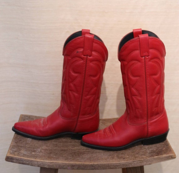 1980s Vintage Vittorio Ricci Red Leather Cowboy Bo