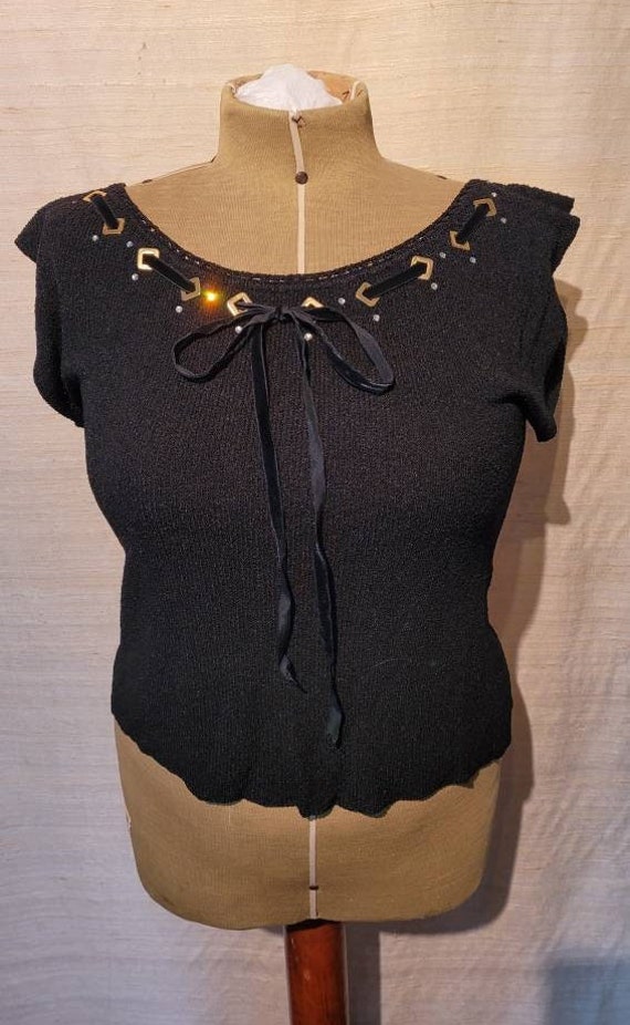 1940s Brookshire of California Black Crepe Knit w… - image 1