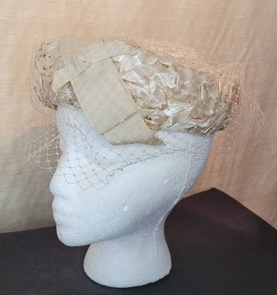 1950s Raffia Pillbox Hat Turban Style Hat - image 6