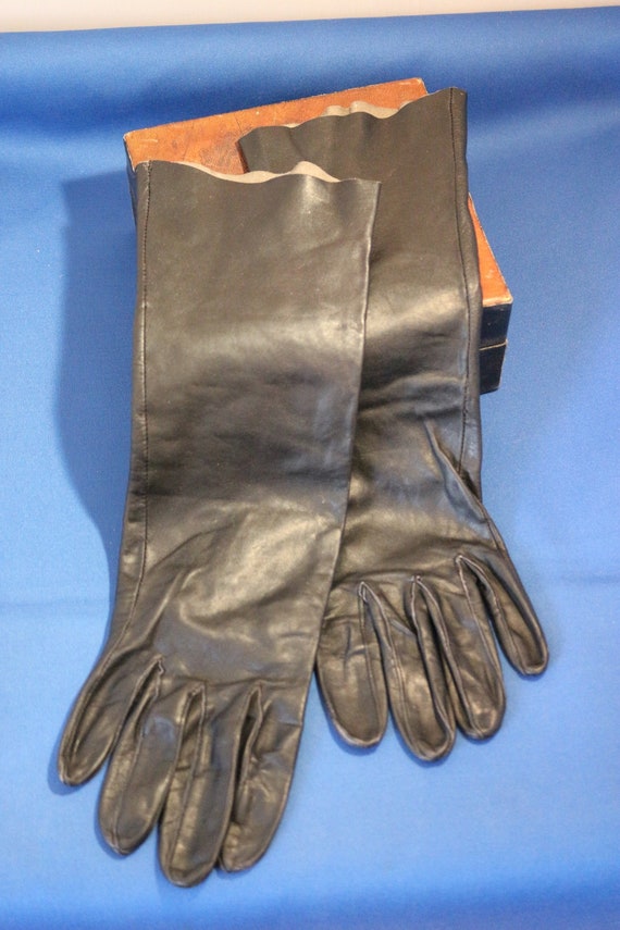 1950s Vintage Black Leather Long Gloves - image 1