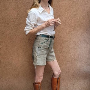 Womens Black Suede Lederhosen Shorts with Green Embroidery