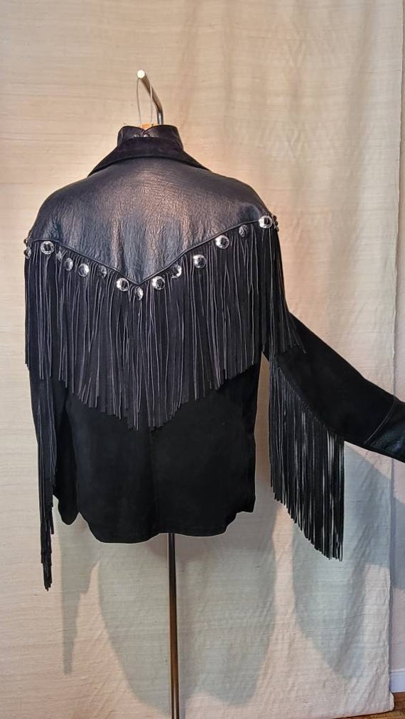 1980s Vintage Schott NYC Western Fringe Black Lea… - image 6