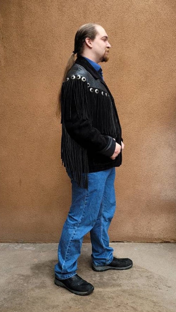 1980s Vintage Schott NYC Western Fringe Black Lea… - image 3