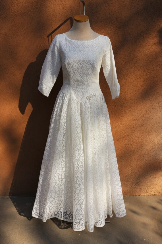 1950s Vintage Lace 3/4 Sleeve Wedding Gown - Gem