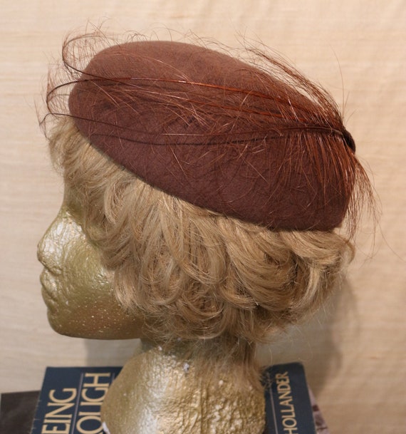1950s Vintage Mr. John Wool Pillbox Hat w/ Ostric