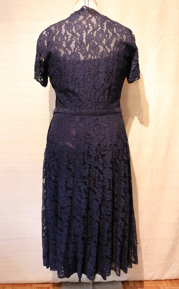 1950s Vintage Blue Beaded Lace Short Sleeved Dres… - image 5