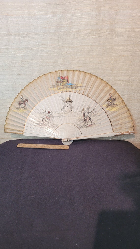 Vintage Hand Painted Don Quixote Folding Hand Fan