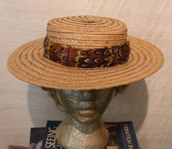 Flat Brim Boater Woven Straw Hat Women Spring Flat-Boater-Hat Thick-Straw-Hat Fall Sun-Hat  main image 3