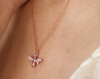 Rose gold vermeil bee necklace
