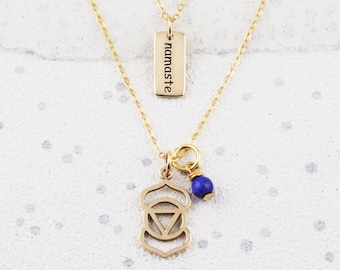 Gold vermeil third eye chakra necklace - lapis stone.