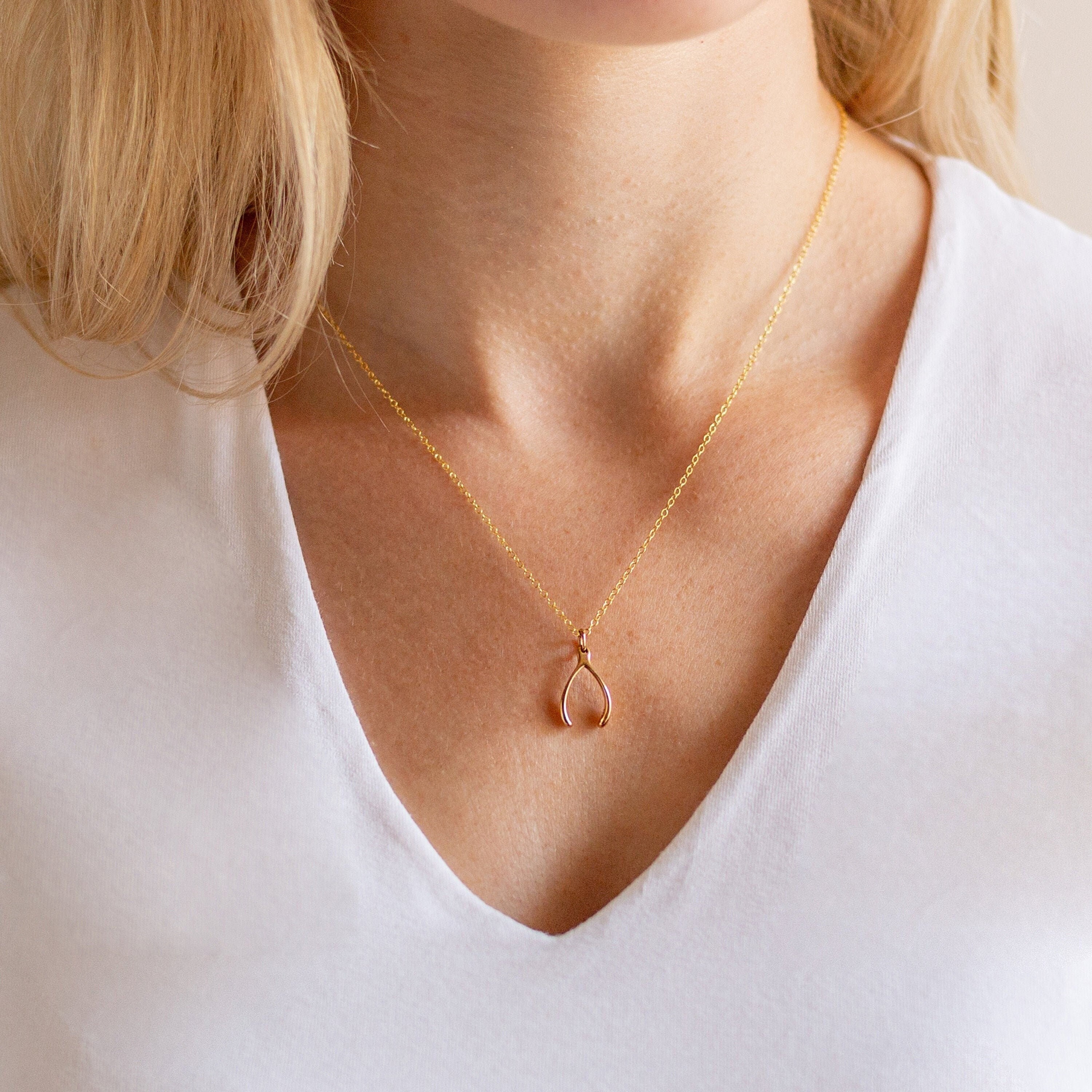 Gold Vermeil Wishbone Pendant Necklace - Good Luck Jewellery