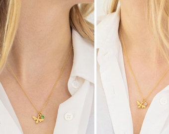 Gold bee & birthstone charm necklace - January to December