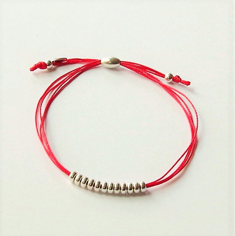 Sterling silver red silk cord friendship bracelet bead and Etsy