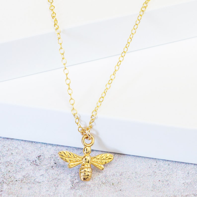 Gold Bee Necklace Small Bee Pendant Honey Bee Necklace Etsy UK