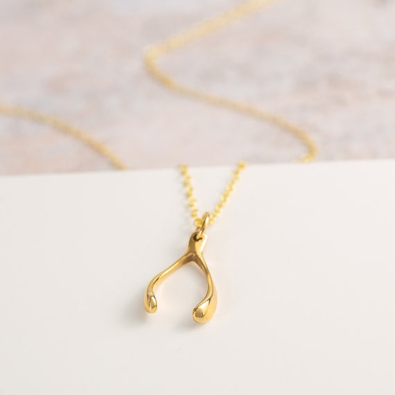 Gold Vermeil Wishbone Pendant Necklace - Good Luck Jewellery
