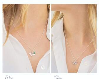 Silver bee & birthstone necklaces - January to December