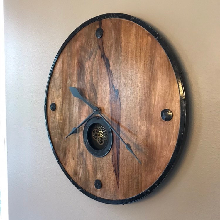Oversize Metal Wood Wall Clock 24 Large Solid Etsy