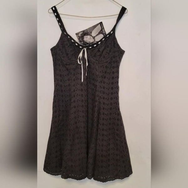 NWT Vintage Betsey Johnson Milkmaid Ribon Tie Eyelet Dress-Large-Y2K