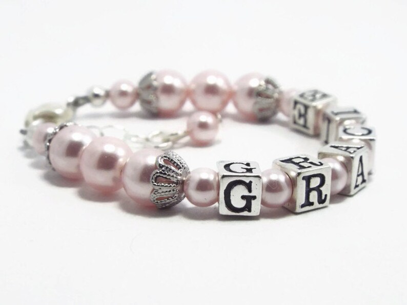 Name Bracelet Pink Pearl Bracelet Baby Bracelet Baby Etsy