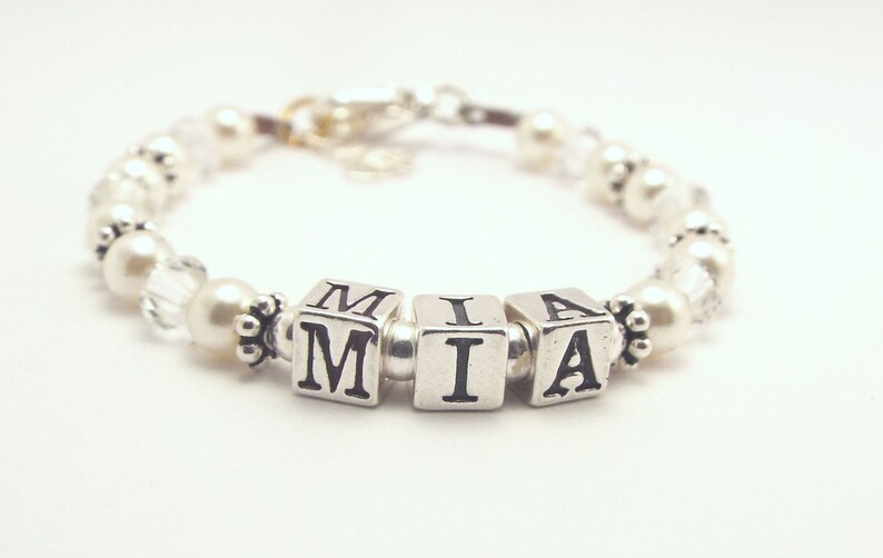 Baby Name Bracelet Baby Pearl Bracelet Flower Girl Bracelet Etsy
