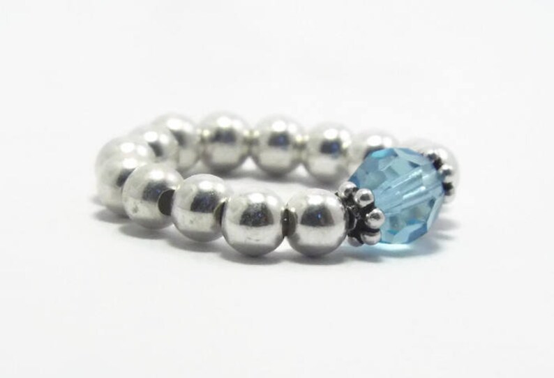 Stacker Ring Birthstone Ring Gift for Her Adjustable Ring Stretch Ring Aquamarine Ring Mothers Ring Birthstone Jewelry B158
